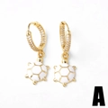 Pendientes de tortuga bañados en oro con esmalte blanco y aros con pavé de circón - Estilo A (Tortuga Geométrica de Esmalte Blanco)