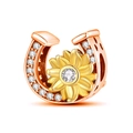 Roségoldener Hufeisen-Anhänger mit goldener Sonnenblume und Kristallen für DIY-Armbänder - Roségold Sonnenblume Hufeisen (027)