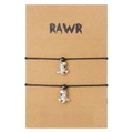 Set of two silver dinosaur charm bracelets with adjustable black cords on gift card - Little Dinosaur(ZJ13928)