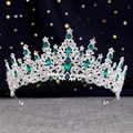 Detail of Baroque silver bridal crown with emerald crystals and multifaceted gemstones - Silver Green Crystal