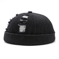 Bonnet docker en denim noir vieilli avec déchirures pour un look urbain élégant - 56-60cm / Noir