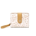 Short cream wallet for women featuring cute cartoon cat illustrations and a hand strap - Yellow