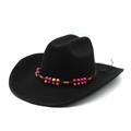 Classic black wide-brim wool felt cowboy hat featuring colorful handmade beaded band - M (56-59cm) / Black