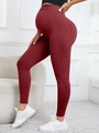 Detail view of dark red high-waist maternity yoga leggings with breathable mesh texture - Ancorra Red