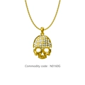 Pendentif tête de mort hip-hop doré avec pavé de cristaux blancs étincelants - Or (N0160G)