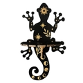Black gecko wooden wall shelf with gold sun and moon patterns for crystals and candles - Gecko