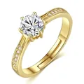 Adjustable gold-plated ring with a classic six-prong round moissanite zircon setting - Six-prong Stone Setting Ring [gold Plated] Ljz-55 / Adjustable Open