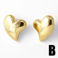Polished 18k gold plated heart stud earrings with a glossy mirror finish on white background - Mirror Polished Heart Style (B)