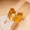 Minimalist adjustable golden leaf ring in polished titanium steel for women - Leaf Gold 75
