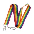 Rainbow fabric lanyard featuring a metallic lobster clasp and thin black cord loop - Rainbow Gradient/YZ18-9