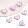 Pearlescent pink heart-shaped acrylic beads with iridescent finish for DIY jewelry - 17x15mm (5 Pcs/Pack) / Purple