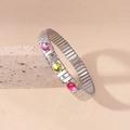 Italian style stretch bracelet in silver steel with three colored oval gemstones - Regular Color
