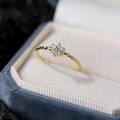 Elegante anello a fiore in argento S925 dorato con zircone bianco e fascia a corda intrecciata - Aperto Regolabile / Oro