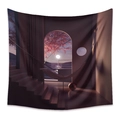 Detailed close-up showing soft polyester fabric texture of a dreamy moonlit scenic tapestry - Style ZJ520-14 / 73X95CM Brushed Fabric