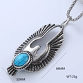 Macro side view of eagle wing pendant necklace with turquoise stone and box chain - Eagle Wing Turquoise Gemstone Style (Style 14)