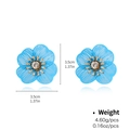 Blue openwork flower earrings with central rhinestone and gold stamens in variant view - Hollow Flower Stud