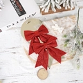 Red glitter Christmas bow ornaments with sparkling finish on a snowy festive background - Red No. 6 Glitter Bow / 2 Pcs/Set