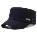 Gorra militar plana azul marino para hombre con logo metálico y ojales laterales - Azul marino