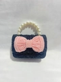 Mini black glitter girl's handbag with pink pearl bow and white pearl handle - Horizontal Black with Pink Bow