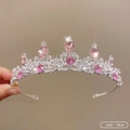 Silver birthday crown tiara with pink teardrop crystals and 14cm width diameter - 20# Pink Rhinestone Crown (14cm)