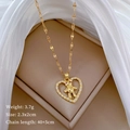 Titanium steel heart necklace with gold bear and pavé cubic zirconia pendant - Heart Red Eye Bear Style (C417)