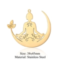 Golden crescent moon stainless steel pendant with engraved lotus Buddha design, 38x45mm - Moon Yoga Style (LA331) / 5 Pieces / Gold