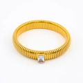 18K gold plated titanium steel Tubogas stretch bracelet with square cubic zirconia stone - 12mmx20cm / White Zirconia