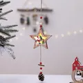 Star-shaped LED wooden Christmas ornament with Santa Claus and a natural pinecone - Five-pointed Star Santa Claus