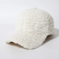 Thickened white fuzzy plush baseball cap with warm fleece texture for winter warmth - One Size / White