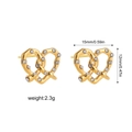 Detailed view of 18K gold heart stud earrings with size 15x12mm and weight 2.3g - Small Rhinestone Knot Style