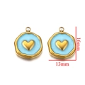 Pendentif cœur en émail bleu clair doré, breloques en acier inoxydable 16mm x 13mm - Type F Cœur Bleu