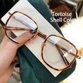 Retro oversized tortoise shell blue light blocking glasses with metal temple accents - Tortoise Shell