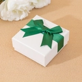 Square white textured jewelry gift box with a deep green silk bow decoration - Green Bow Box
