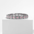 Detailed macro view of Italian charm bracelet links featuring pink enamel heart charms - Cupid's Arrow Light Pink (18 Links)
