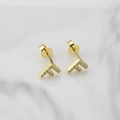 Elegant gold plated letter F stud earrings with shimmering pave-set cubic zirconia stones - Letter F