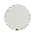 Portable white PU leather mini makeup mirror with round shape and elegant stitching finish - White