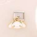 Detail of Italian charm bracelet link with a white cartoon puppy enamel pendant - 0204-white Snoopy