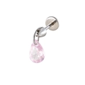 Piercing hélix labret avec zircon rose en forme de goutte et base en acier inoxydable - Tige à Dos Plat 0.8*6mm / Rose Clair (1 Pièce)