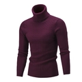 Maglione a collo alto viola scuro da uomo con motivo classico a maglia a trecce - M / Borgogna