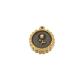 Golden stainless steel round pendant with black enamel inlay and relief rose design - Round Rose / Black