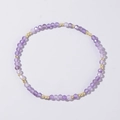 Faceted purple amethyst natural stone beaded bracelet with small gold metal beads - Amethyst / Purple