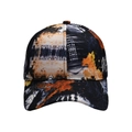 Detail of tie-dye baseball cap with colorful abstract splatter print and curved brim - Style 11-Black White Grey Marble Tie-Dye Baseball Cap