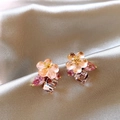 Pink cherry blossom stud earrings with zircon water drop crystals in golden finish - Style 13 Cherry Blossom Drop