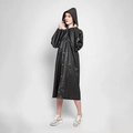 Thick black EVA reusable hooded raincoat with snap buttons for outdoor travel hiking - Open Top / Black