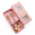Vintage European embossed stainless steel spoon and fork set in pink gold gift box - 2-Piece Set Pink Box / Gold