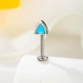 Zilveren F136 titanium oorknopje met felblauwe driehoekige inleg voor kraakbeen - Enkel Stuk / Lichtblauw