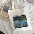 White canvas tote bag featuring Claude Monet Water Lilies oil painting print art - Monet Water Lilies