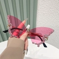 Occhiali da sole a farfalla senza montatura con lenti sfumate rosa e strass - Montatura Oro/Rosa Magenta