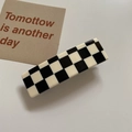 Rectangle hair claw clip with black and white checkerboard pattern in acetate finish - Rectangular Hair Claw-8.5cm / Black & White Checkerboard
