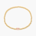 Elegantes goldenes Perlenarmband mit einem rechteckigen rosa Edelstein-Akzent - Oktober-Rosa